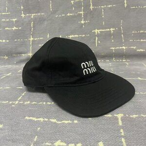 Miu Miu NWT Black Cotton Baseball Cap - Green Drawstring Authentic Logo